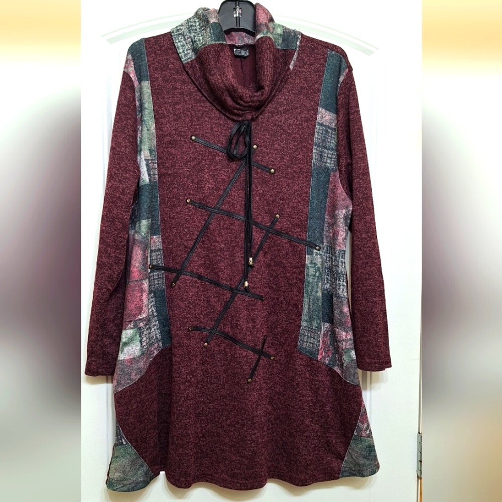 Miss Lika Angora Tunic Dress – Burgundy Knit 3XL